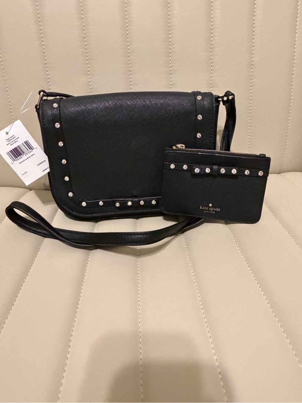 kate spade Black Studded Crossbody with Zip Card Wallet